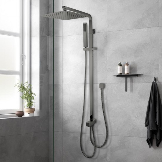 10 inch 250mm Square Gunmetal Grey Twin Shower Set Top/Bottom Water Inlet